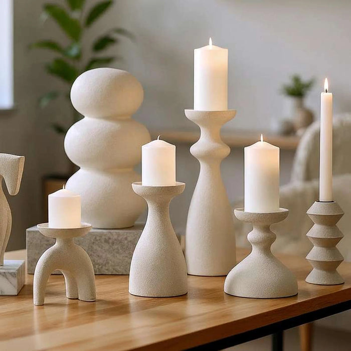 Livi Polyresin Candle Holder 10X10X32Cm - Beige
