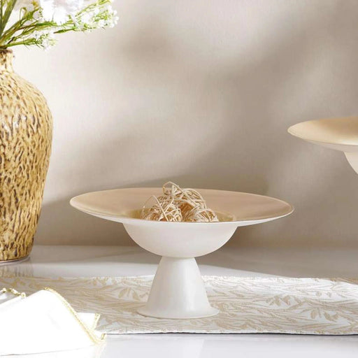 Liya Glass Footed Bowl Dia24X13Cm -White & Beige Pan Home