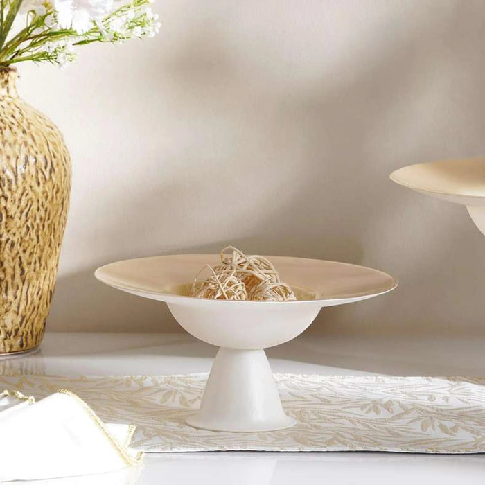 Liya Glass Footed Bowl Dia24X13Cm -White & Beige Pan Home