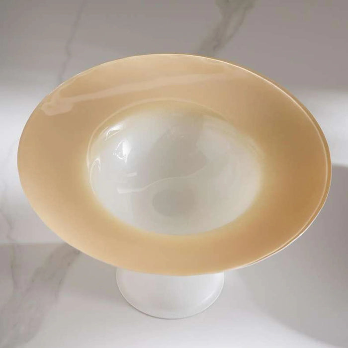 Liya Glass Footed Bowl Dia24X13Cm -White & Beige Pan Home