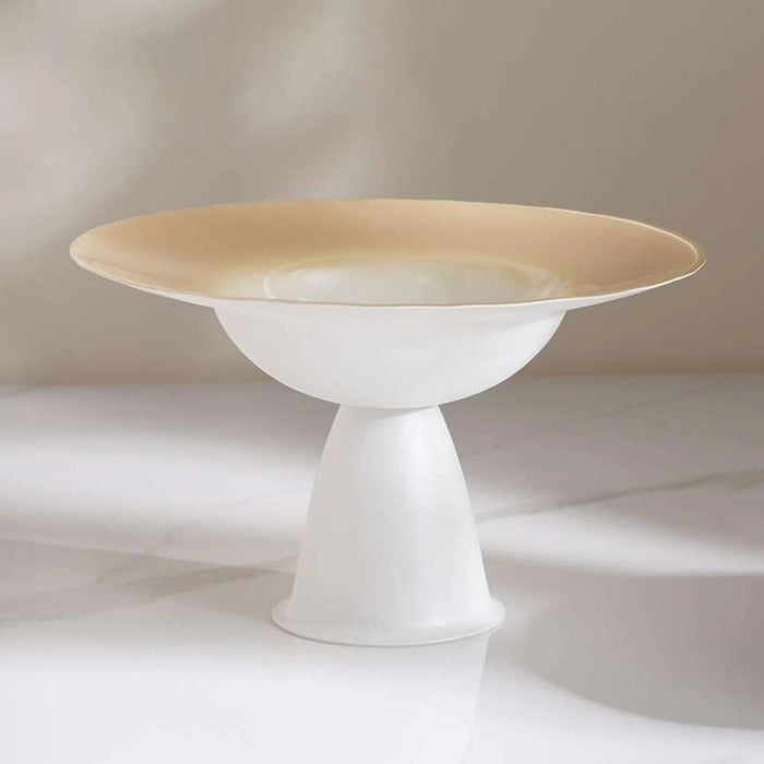 Liya Glass Footed Bowl Dia24X13Cm -White & Beige Pan Home