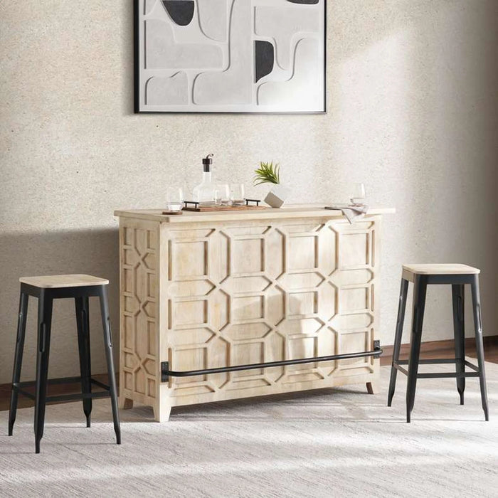 Liza Bar Counter With 2 Stool Wood - White & Black