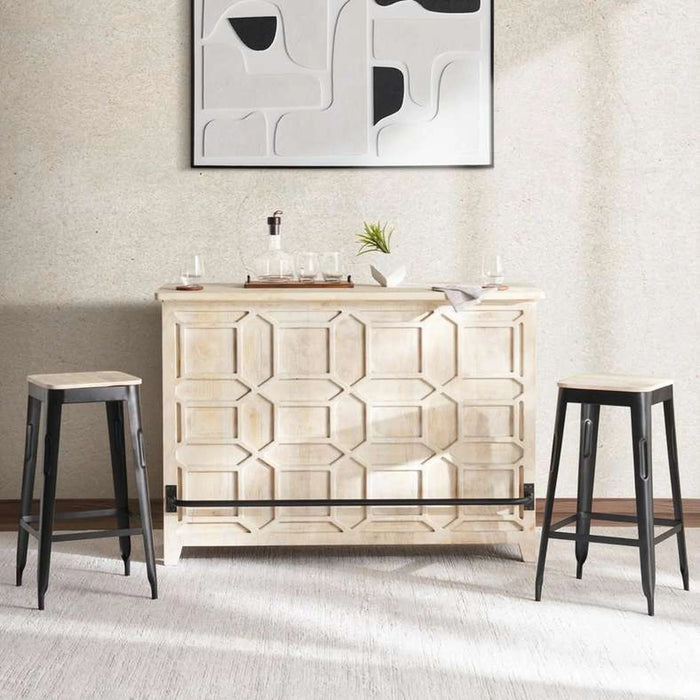 Liza Bar Counter With 2 Stool Wood - White & Black