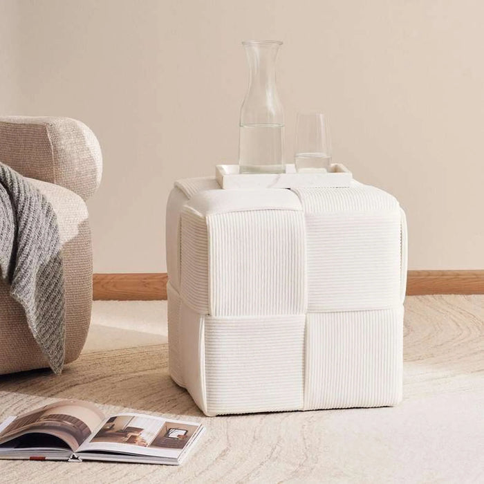 Llyod Rib Velvet Pouf 43X43X43Cm - White