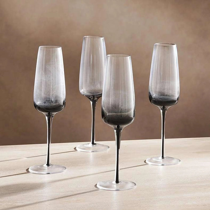Lona 4-Piece Flute Glass Set 225Ml -Black