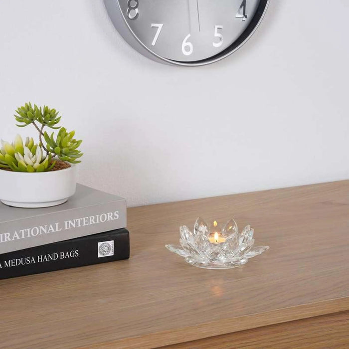 Lotus Crystal Tealight Holder 12X12X4.6Cm- Clear Pan Home