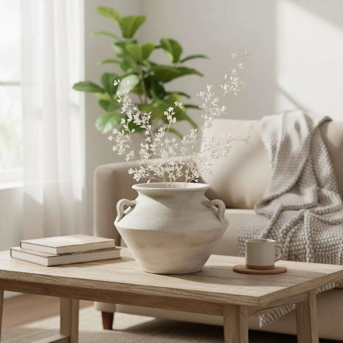 Lucian Terracotta Vase 29X29X21Cm -White
