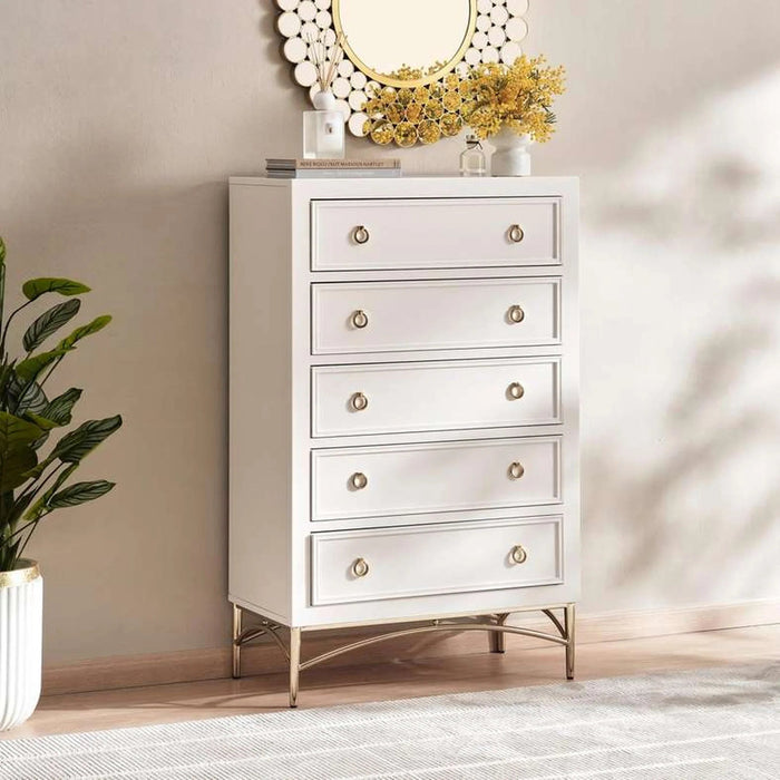Lucille Chest Of 5 Drawer - White Pan Home