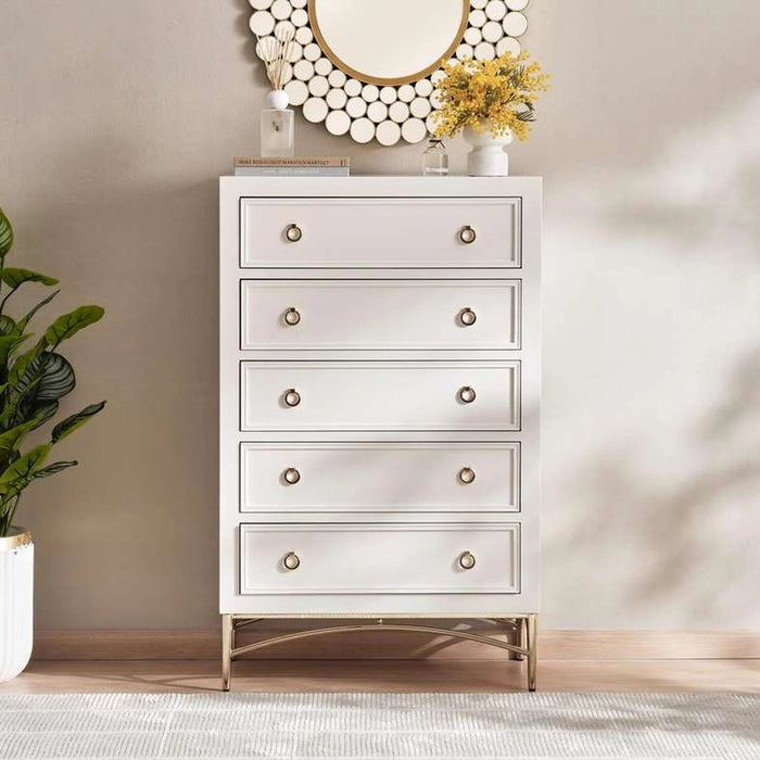 Lucille Chest Of 5 Drawer - White Pan Home