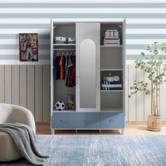 Luna Kids 3 Door Wardrobe - Blue