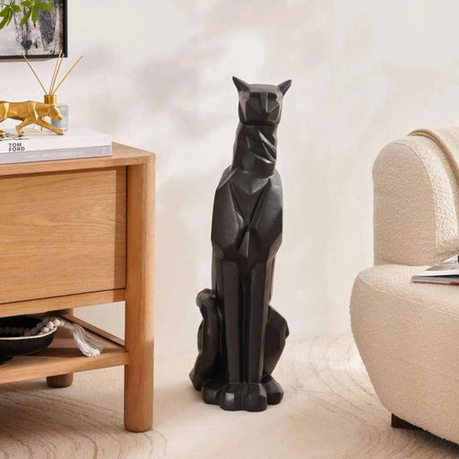 Lynx Fibre Glass Leopard Figurine 35.5X26X85Cm- Sandy Black Pan Home