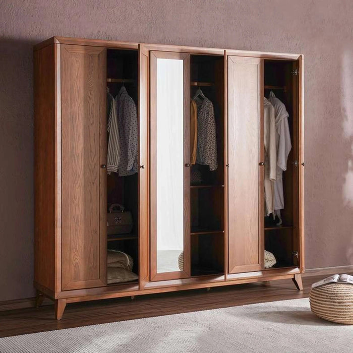 Lyrah 6 Door Wardrobe - Walnut Pan Home