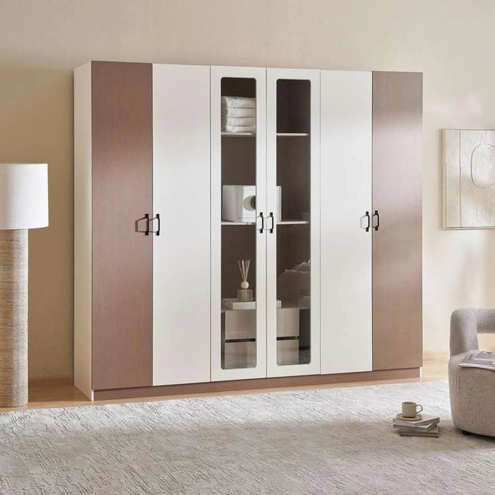 Macrina 6 Door Wardrobe - White & Walnut