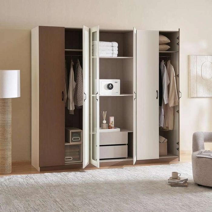 Macrina 6 Door Wardrobe - White & Walnut