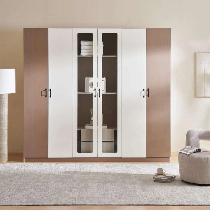 Macrina 6 Door Wardrobe - White & Walnut
