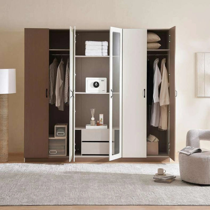 Macrina 6 Door Wardrobe - White & Walnut
