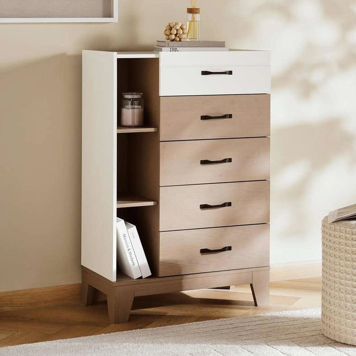 Macrina Chest Of 5 Drawer - White & Walnut