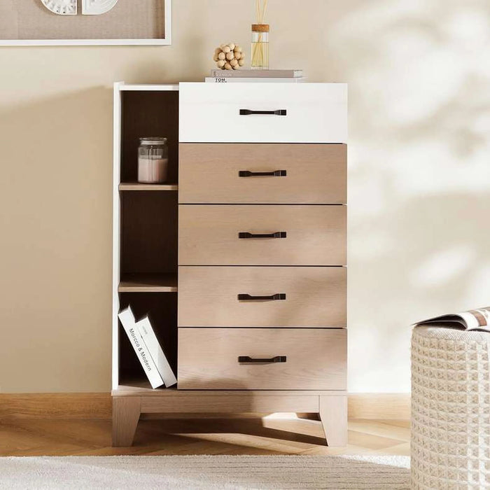 Macrina Chest Of 5 Drawer - White & Walnut