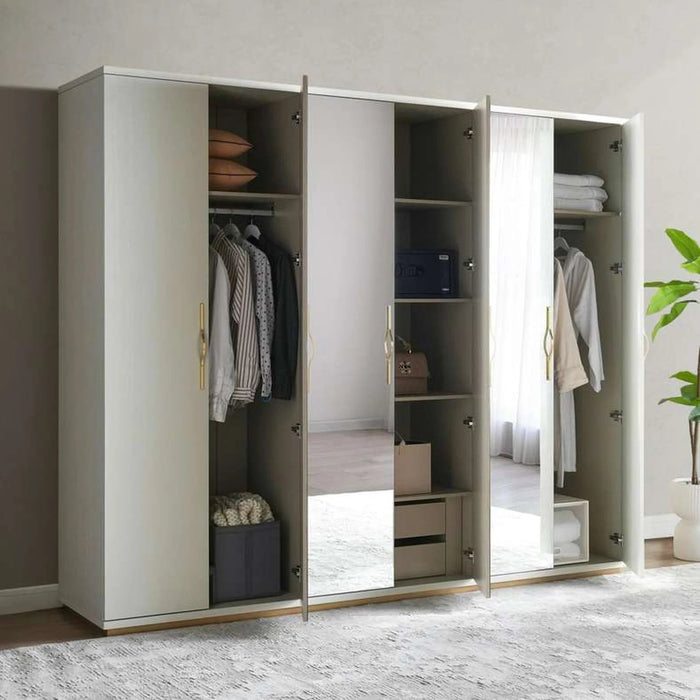 Macy 6 Door Wardrobe - Matte Cream Pan Home