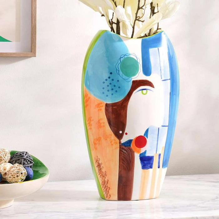 Madison Handpainted Ceramic Vase 24.3X13.5X40.5Cm - Blue Pan Home
