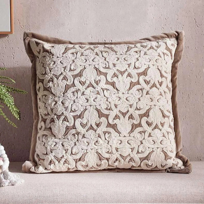 Magnolia Hand Embroidered Down Alternative Filled Cushion 50X50Cm - Brown Pan Home