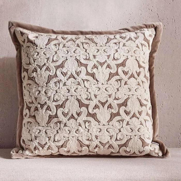 Magnolia Hand Embroidered Down Alternative Filled Cushion 50X50Cm - Brown Pan Home