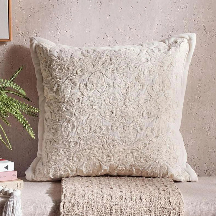 Magnolia Hand Embroidered Down Alternative Filled Cushion 50X50Cm - Ivory Pan Home