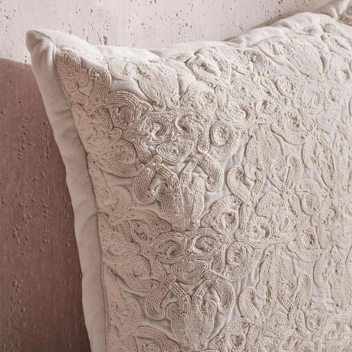 Magnolia Hand Embroidered Down Alternative Filled Cushion 50X50Cm - Ivory Pan Home
