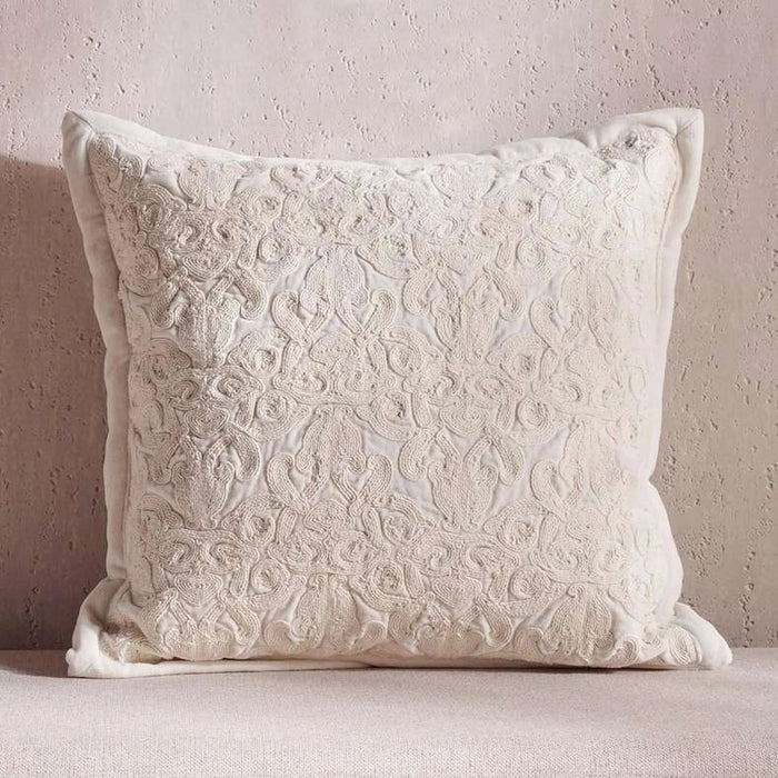 Magnolia Hand Embroidered Down Alternative Filled Cushion 50X50Cm - Ivory Pan Home