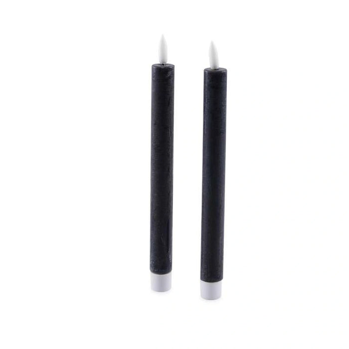 Majestic 2-Piece Led Wax Taper Candle With Rustic Surface Dia 2X22Cm - Matt Black
