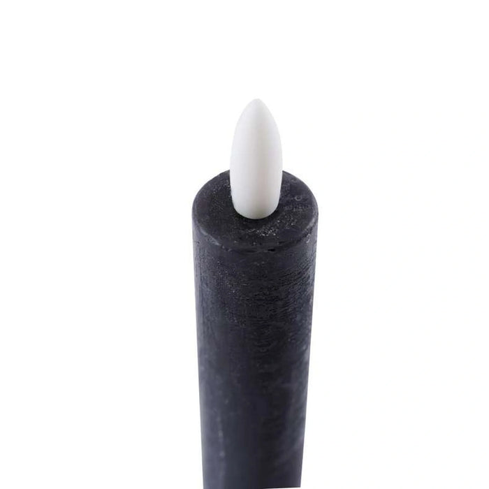 Majestic 2-Piece Led Wax Taper Candle With Rustic Surface Dia 2X22Cm - Matt Black