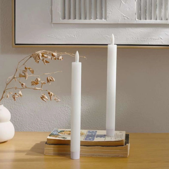 Majestic 2-Piece Led Wax Taper Candle With Rustic Surface Dia 2X22Cm - White
