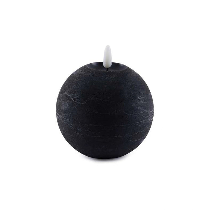 Majestic Led Wax Ball Shape Candle With Rustic Surface - Matt Black Pan Home