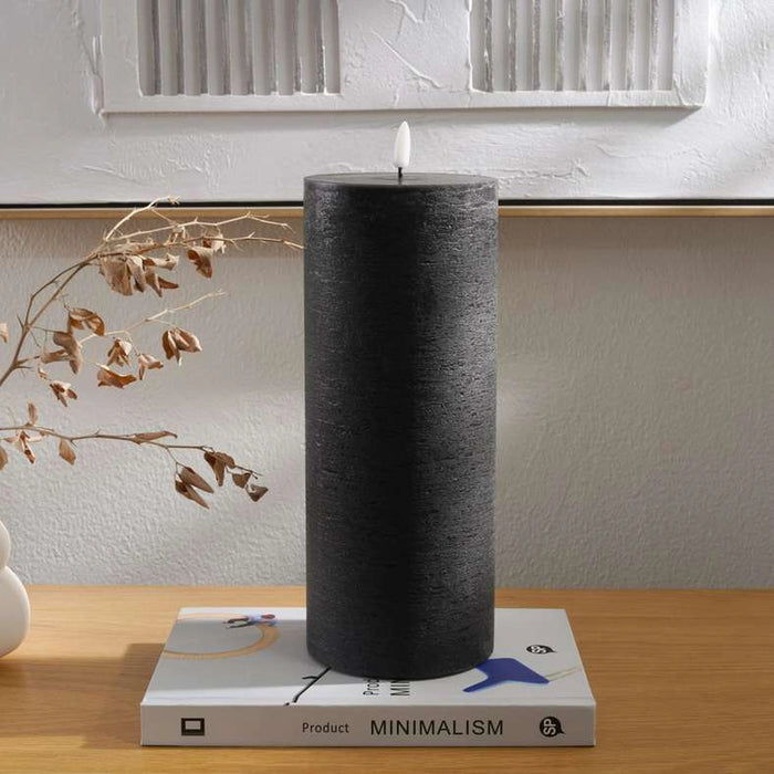 Majestic Led Wax Pillar Candle With Rustic Surface- Matt Black
