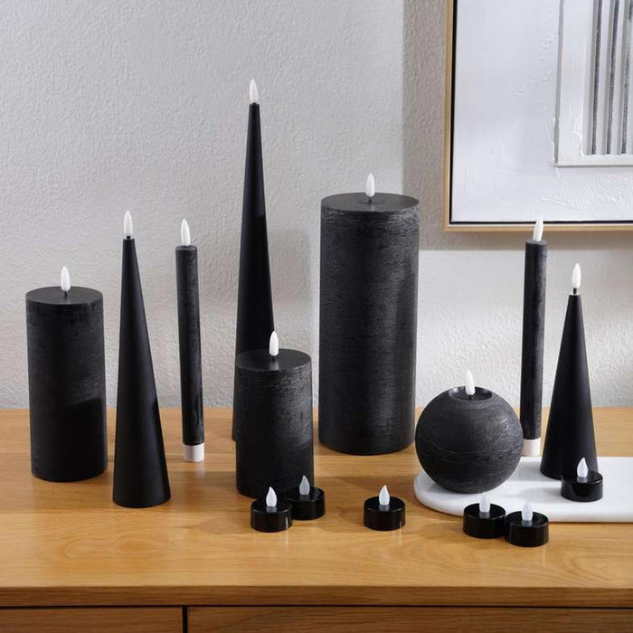 Majestic Led Wax Pillar Candle With Rustic Surface- Matt Black