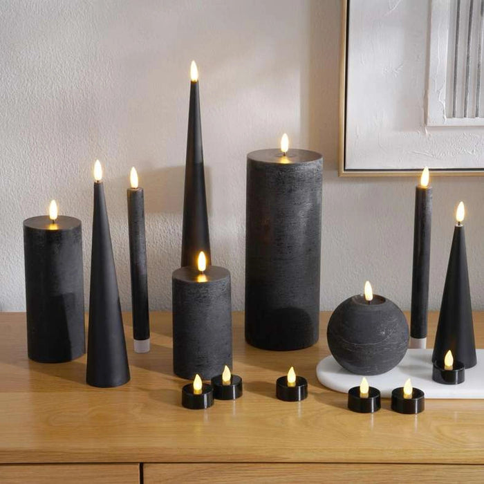 Majestic Led Wax Pillar Candle With Rustic Surface- Matt Black Pan Home