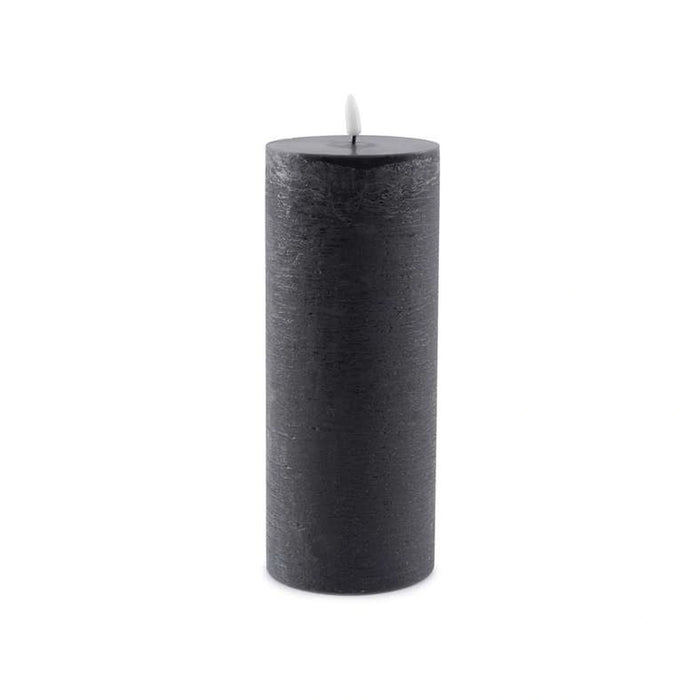 Majestic Led Wax Pillar Candle With Rustic Surface- Matt Black