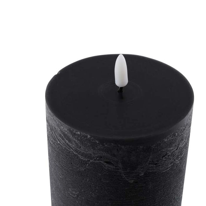 Majestic Led Wax Pillar Candle With Rustic Surface- Matt Black