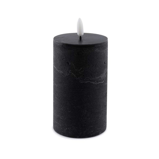 Majestic Led Wax Pillar Candle With Rustic Surface 7.5X12.5cm - Matt Black Pan Home
