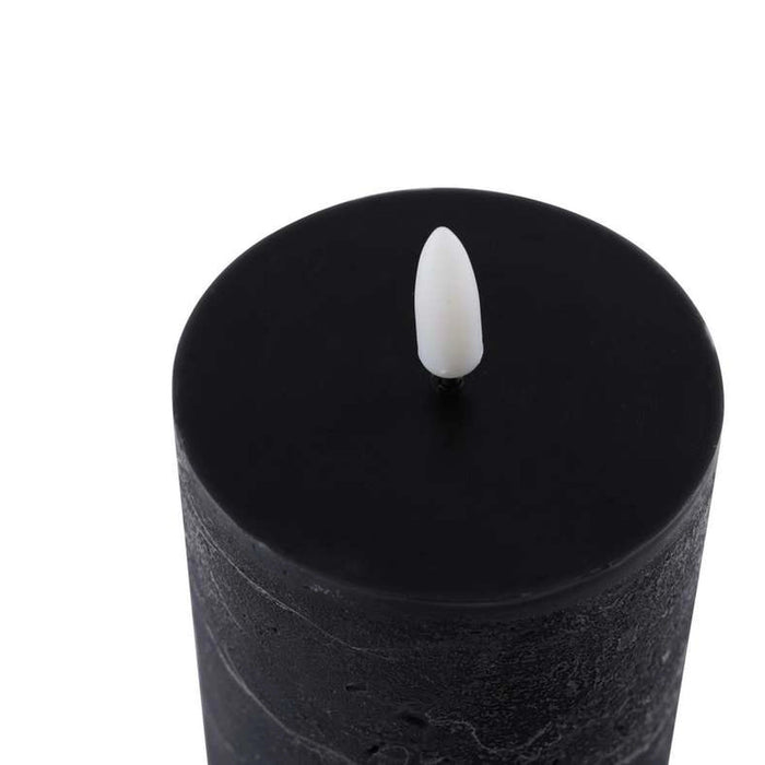 Majestic Led Wax Pillar Candle With Rustic Surface 7.5X12.5cm - Matt Black Pan Home