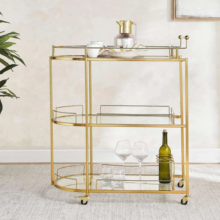 Majesty Serving Trolley 3 Tier Clear Glass  - Gold