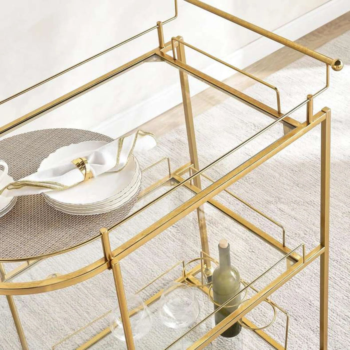 Majesty Serving Trolley 3 Tier Clear Glass  - Gold