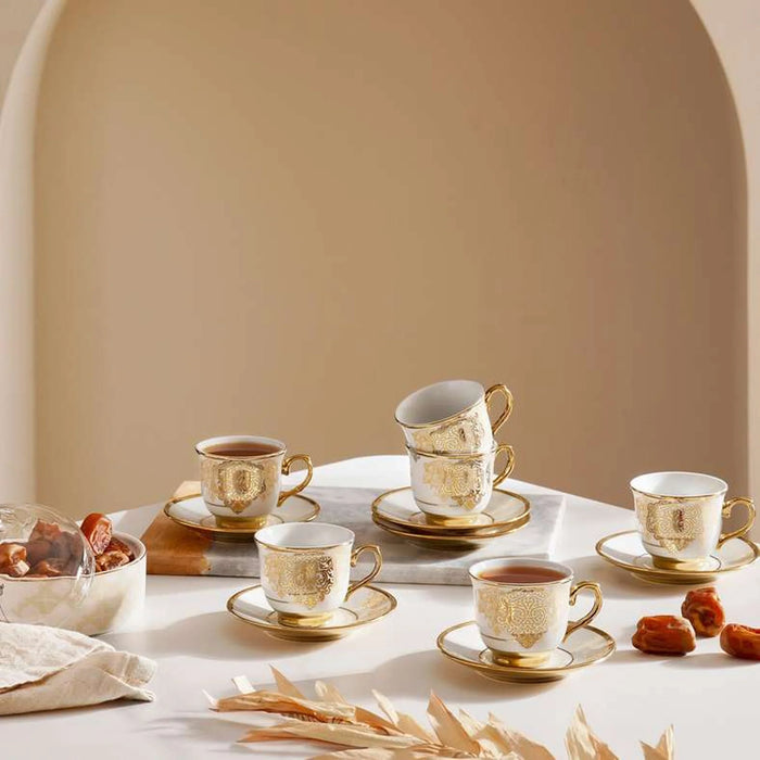 Makena 12-Piece Espresso Cup Saucer Set 90Ml -White Gold