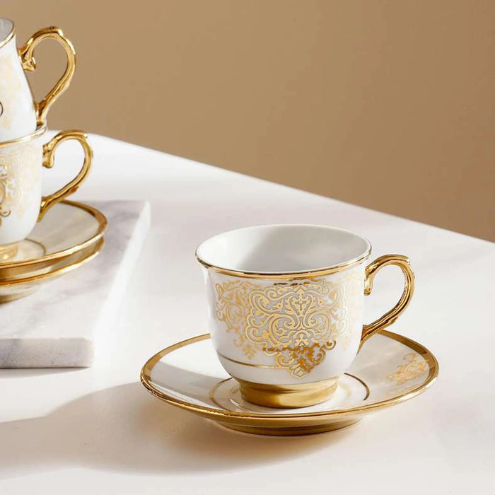 Makena 12-Piece Espresso Cup Saucer Set 90Ml -White Gold