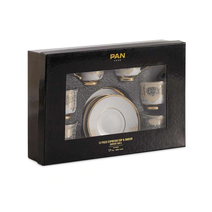 Makena 12-Piece Espresso Cup Saucer Set 90Ml -White Gold