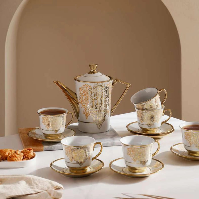 Makena 13-Piece Tea Set - Pot 1.2L + Cup 220Ml -White Gold