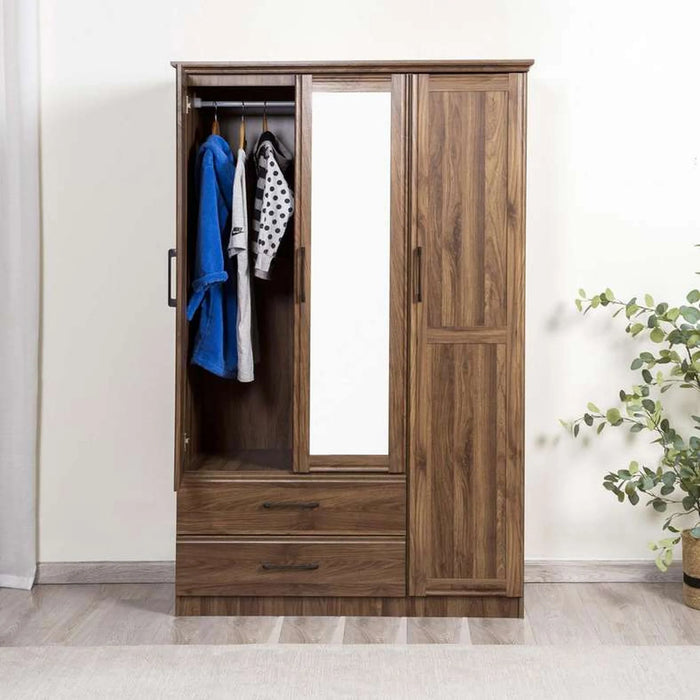 Malathi Kids 3 Door Wardrobe 2 Drawers With Mirror Mdf - Walnut