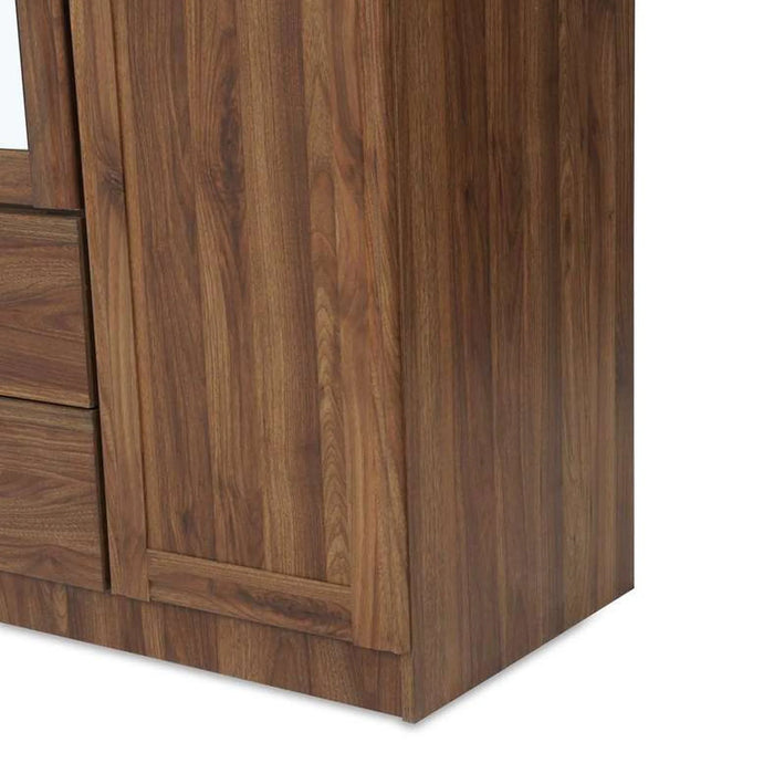 Malathi Kids 3 Door Wardrobe 2 Drawers With Mirror Mdf - Walnut