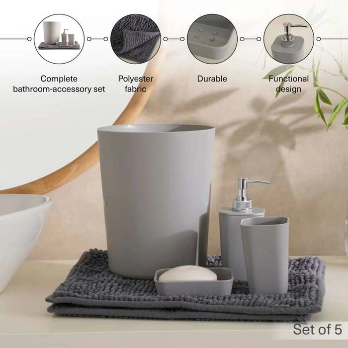 Maldon 5 Pieces Bathroom Accessory Set - Grey Pan Home