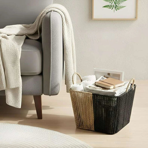 Malorie Paper Rope Storage Basket With Handle 25X25X19Cm - Brown/Black Pan Home
